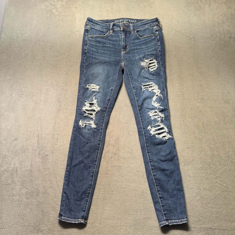 American Eagle Jegging Jeans Womens 4 Regular Blue Distressed Stretch Y2K EUC